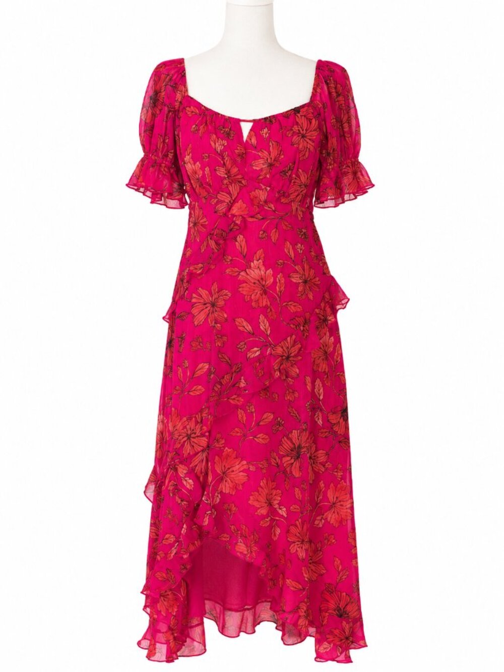 JESSICA SIMPSON Milkmaid Cottagecore Romantic Floral Ruffle Maxi Dress Size S